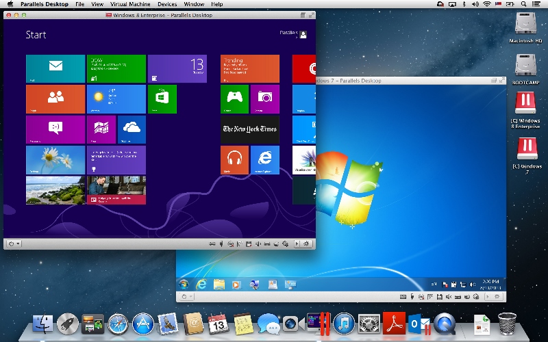 「Parallels Desktop 9 for Mac」上で、Windows 8とWindows 7を動作させているところ