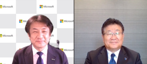 日本マイクロソフトの河野省二技術統括室チーフセキュリティオフィサー（左）とラックの西本逸郎社長
