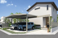 「45°前枠隅切り納まり」の施工例(資料:三協立山)