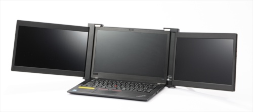 ノートパソコンの左右にディスプレーを追加できる、ジャパンネクストのモバイルディスプレー「Tri-Screen（トライスクリーン）」