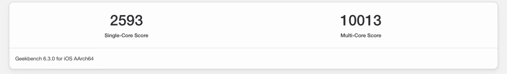 「Geekbench 6」でのCPUスコアは、「シングル／マルチ」でiPad Air（M2）が「2593／10013」