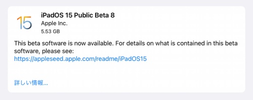 筆者が試したバージョンは「iPadOS 15 Public Beta 8」。これまでの経験ではかなり正式版に近くなって動作も安定してくる頃だ