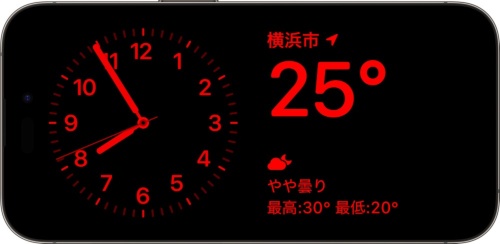 夜間モードを有効にしておくと、周囲が暗い場所では赤みがかかった表示に切り替わる
