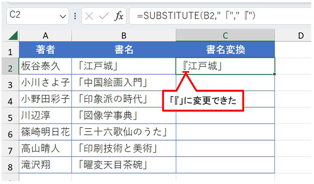 書名の頭のカギかっこを二重カギかっこに変更できた