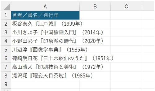 「書名」と「発行年」の間で改行して列幅内に収めたい。さて、どうすべきか