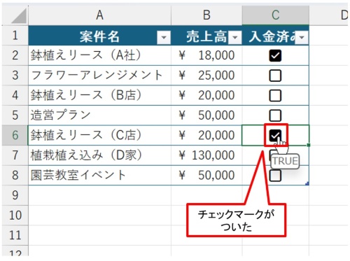 チェックボックスをクリックしてチェックマークをつけた。再度クリックするとチェックを外せる