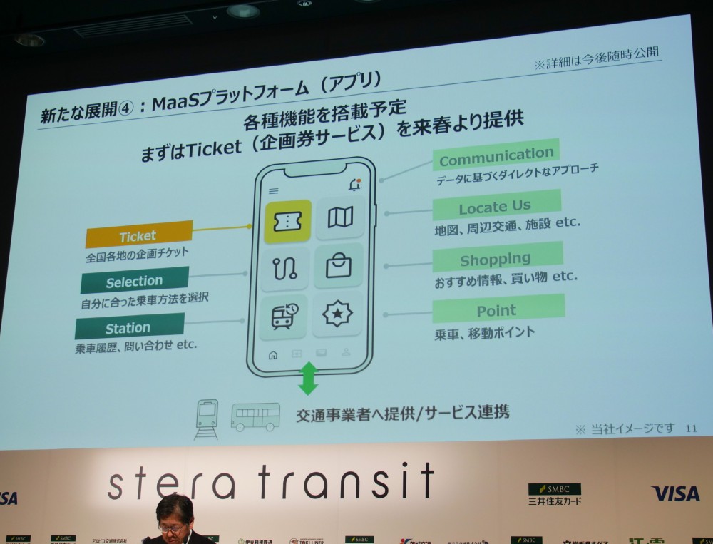 stera transitはクレジットカードで全国の公共交通を対象としたサービスを提供している強みを生かし、MaaSプラットフォームの構築を進めていることも明らかにしている。写真は2024年8月27日のstera transitシンポジウムから