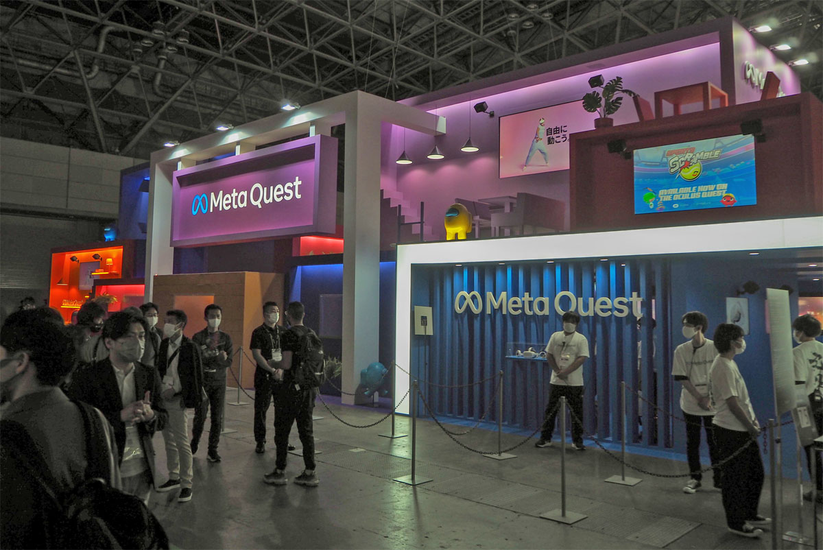 「東京ゲームショウ2022」にはメタが初出展、「Meta Quest 2」を中心としたVRゲームの体験に力を入れていた。写真は2022年9月15日、同イベントにて筆者撮影