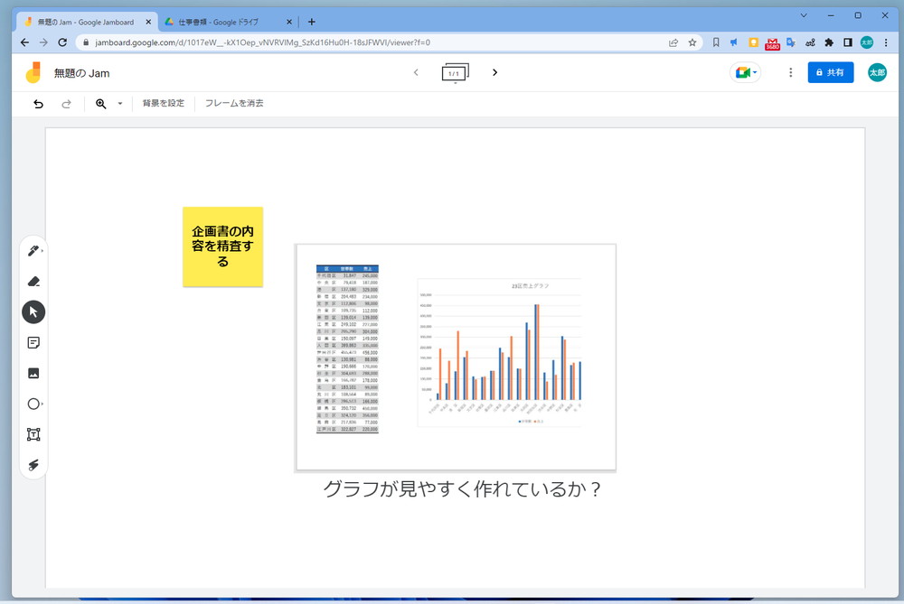 Jamboardの機能はMicrosoft Whiteboardとさほど変わらない