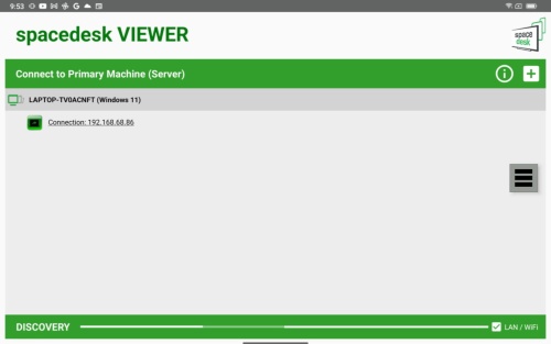 AndroidタブレットのアプリにPCが表示されるので、タップすれば接続できる