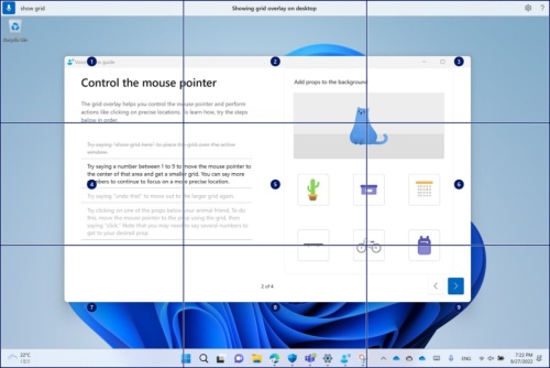 「Show grid」と発話すると、画面全体に番号が付いたグリッドが表示される。次に、マウスを移動させたい領域の番号を発話する
