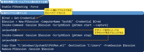 Pktmonをリモートで実行。同じドメインに所属している端末同士の場合、信頼関係が結ばれているので比較的スムーズに実行できる。ワークグループ環境の場合、アクセスを認可するために必要な作業が別途発生する