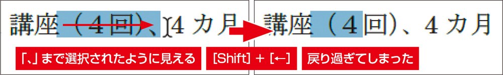 ずれる場合は線や図形で範囲選択