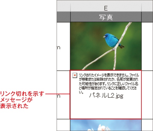 図7●画像ファイルへのリンク切れを示すアラート
