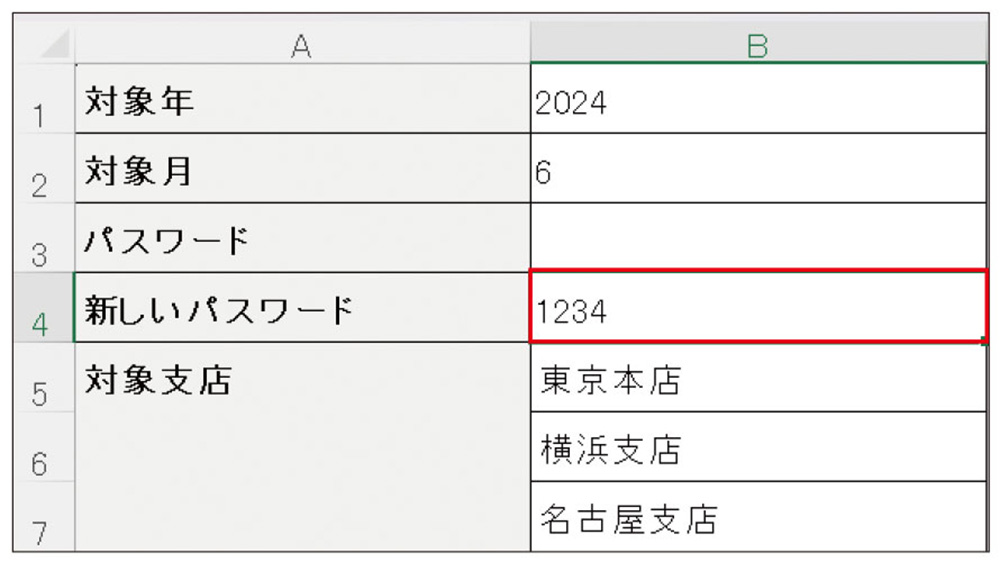 図5●B4セルに新しいパスワード「1234」を指定する