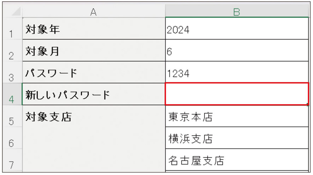 図11●B4セルをクリアし、「パスワード保存」マクロを実行する