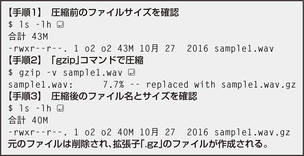 図3　「gzip」コマンドで圧縮した実行例