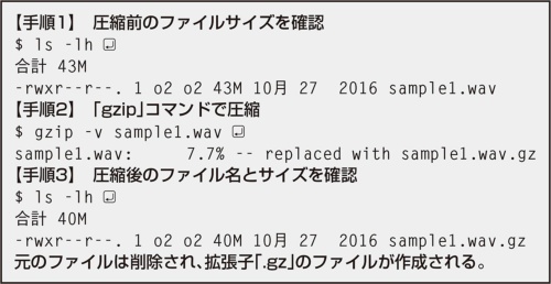 図3 「gzip」コマンドで圧縮した実行例