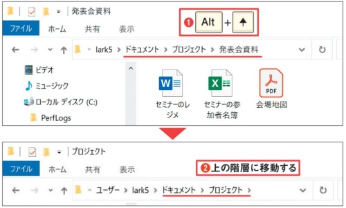 ショートカットキーで上の階層へ