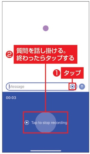 図7 入力エリアのアイコンをタップし、音声で質問