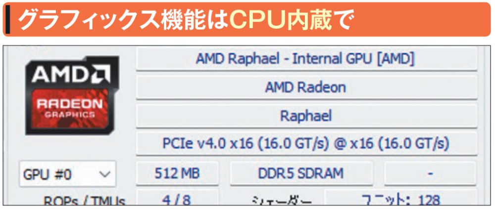 図9 Ryzen 7000シリーズはGPU（グラフィックス機能）を内蔵しているので、3D ゲームをやらないならグラフィックスボードは必要ない。図はRyzen 5 7600Xが内蔵するGPUのスペックをHWiNFOで表示したもの