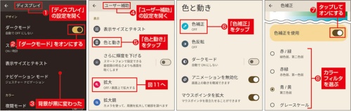 「ダークモード」や色覚異常の対応も