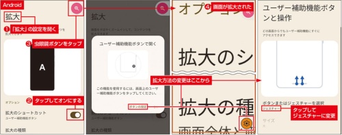 Androidは「拡大」機能で対応