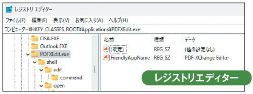 図3 Windowsが設定情報などを管理する「レジストリ」に、アプリの情報が書き込まれる。図は「レジストリエディター」というツールを使ってその中身を表示させたもの