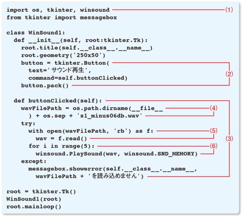 リスト2●winsoundモジュールで音を再生(Winsound1.py)