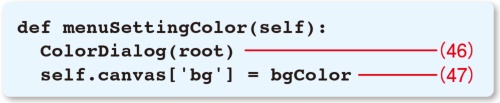 リスト11●DigiClockクラスのmenuSettingColorメソッド(DigiClock.pyの一部)