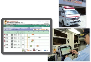 図1 救急隊員と病院の間でほぼリアルタイムに情報共有できる新システム