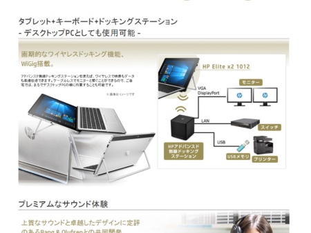日本HPのノートPC「HP Elite x2 1012 G1」はWiGig対応製品の1つ。様々なインタフェースをまとめたドッキングステーションを無線で接続できる